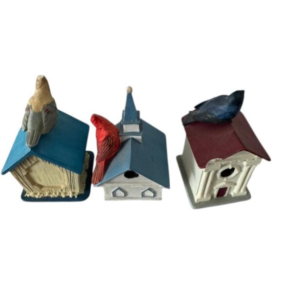 Lenox Collectible Handcrafted Painted Birdhouse Figurines Set Of 3 - Picture 4 of 4